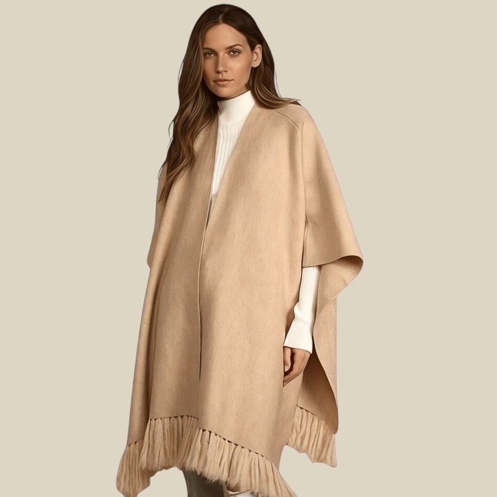 Lulu's Heather Beige Fringe Poncho Size S/M